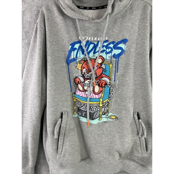 RS1NE Men's M/L Remains Endless Gray Embroidered Fleece Sweatshirt Hoodie **READ - Picture 6 of 15